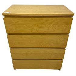 Two Ikea 'MALM' chest of drawers, white stained oak veneer, with four flush front drawers with recessed pulls