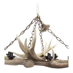 Deer antler chandelier, of square shaped form, with eight fitted lights, W70cm, H61cm