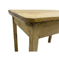 19th century rustic stripped pine side table, two plank rectangular top over square supports