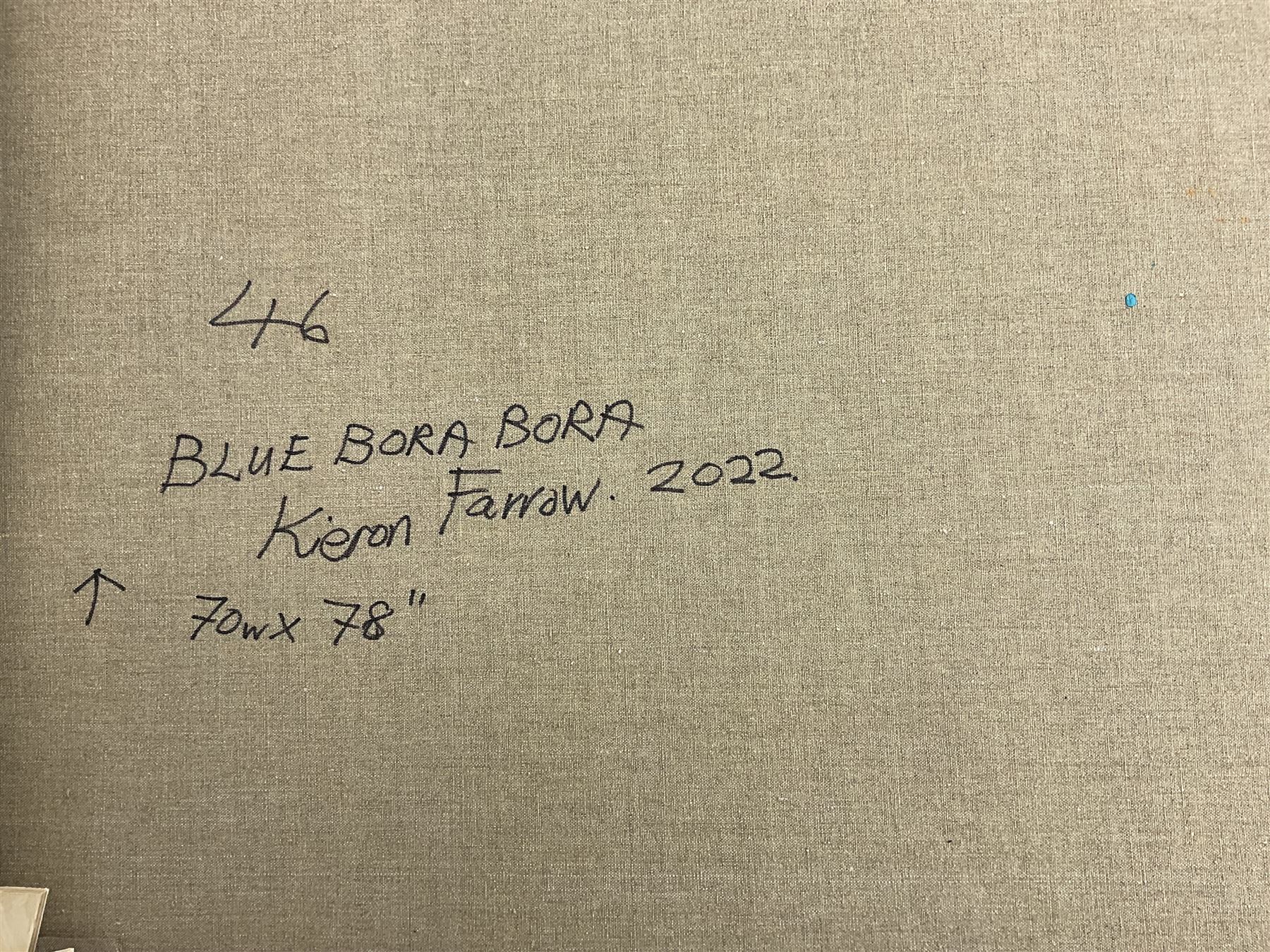 Kieron Farrow (British 1949-): ‘Blue Bora Bora’, oil on linen signed, titled and dated 2022 verso 200cm x 181cm (unframed)