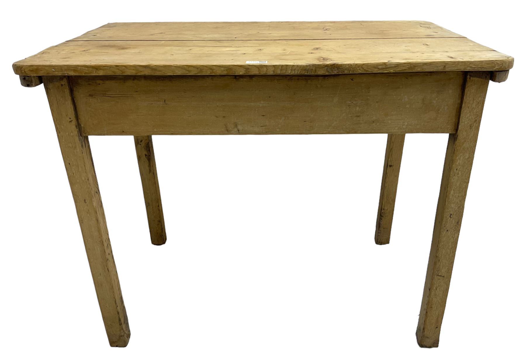 19th century rustic stripped pine side table, two plank rectangular top over square supports