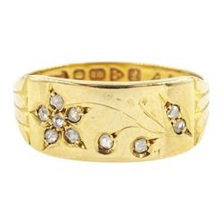 Edwardian 18ct gold rubover set diamond floral band, Chester 1911