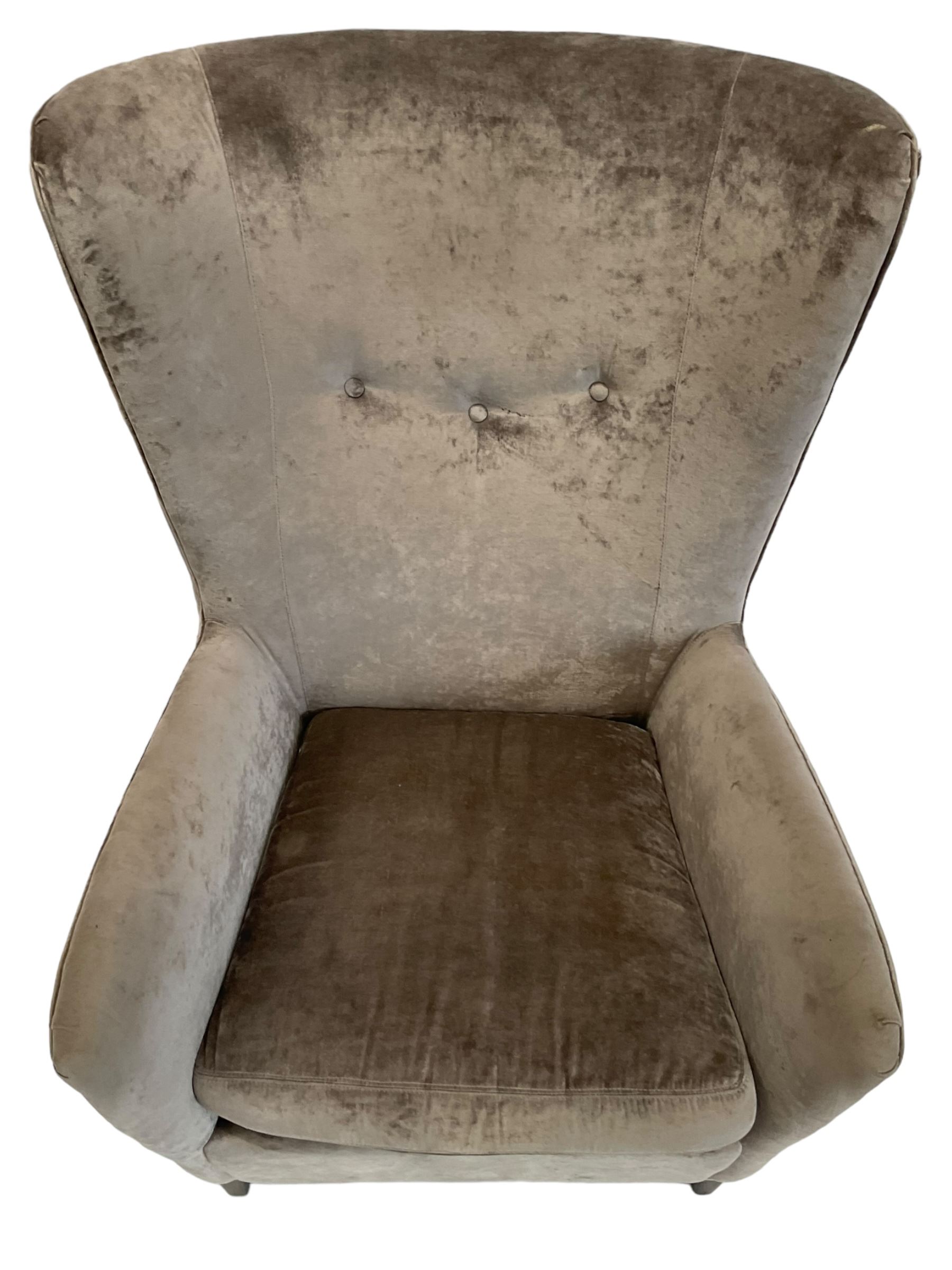 2 x Wing back armchair upholstered in silver crushed velvet fabric