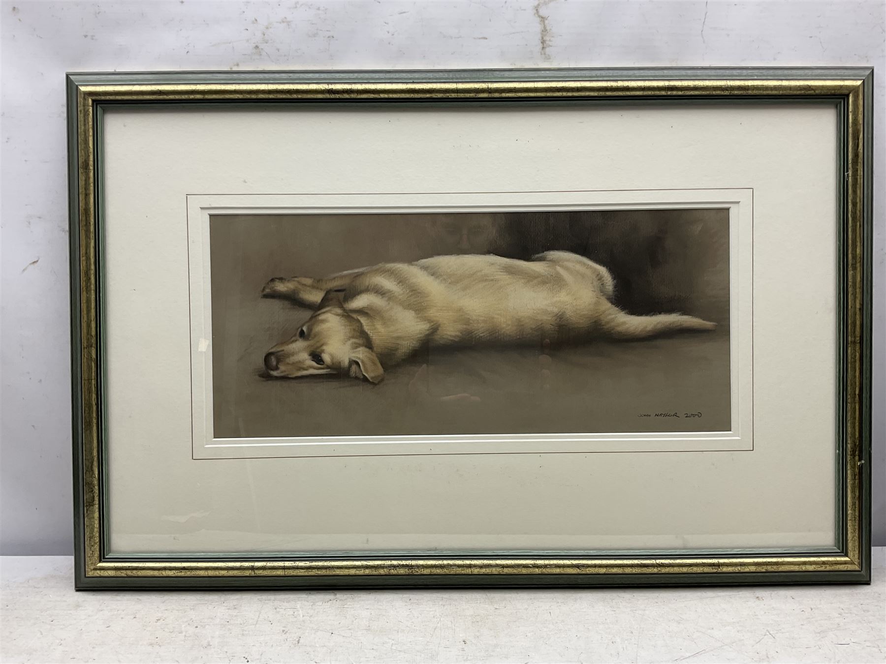 John Naylor (British 1960-): 'Relaxation' - Labrador at Rest, pastel signed and dated 2000, titled verso 24cm x 56cm