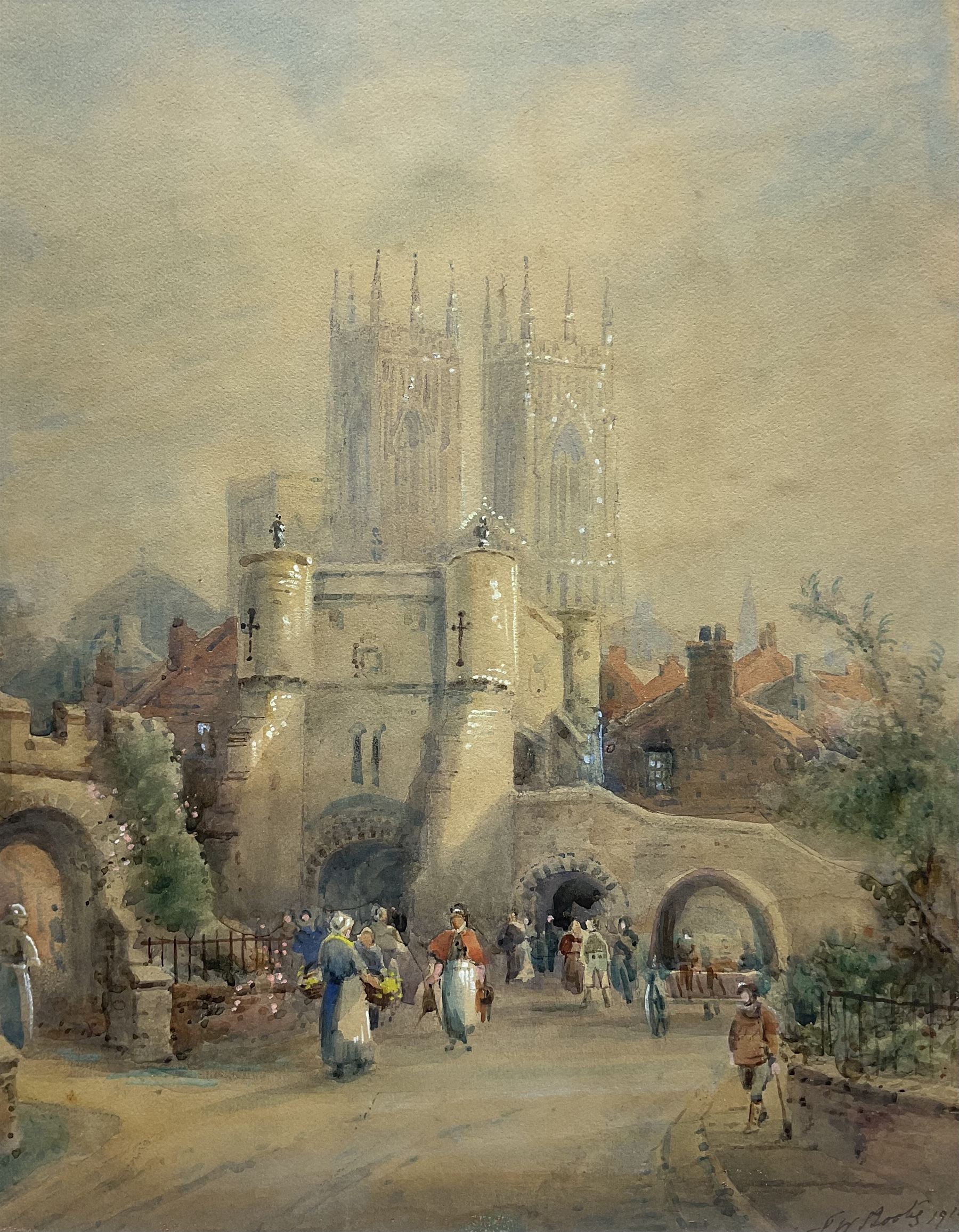 Frederick William Booty (British 1840-1924): Bootham Bar - York, watercolour signed and dated 1918, 48cm x 38cm