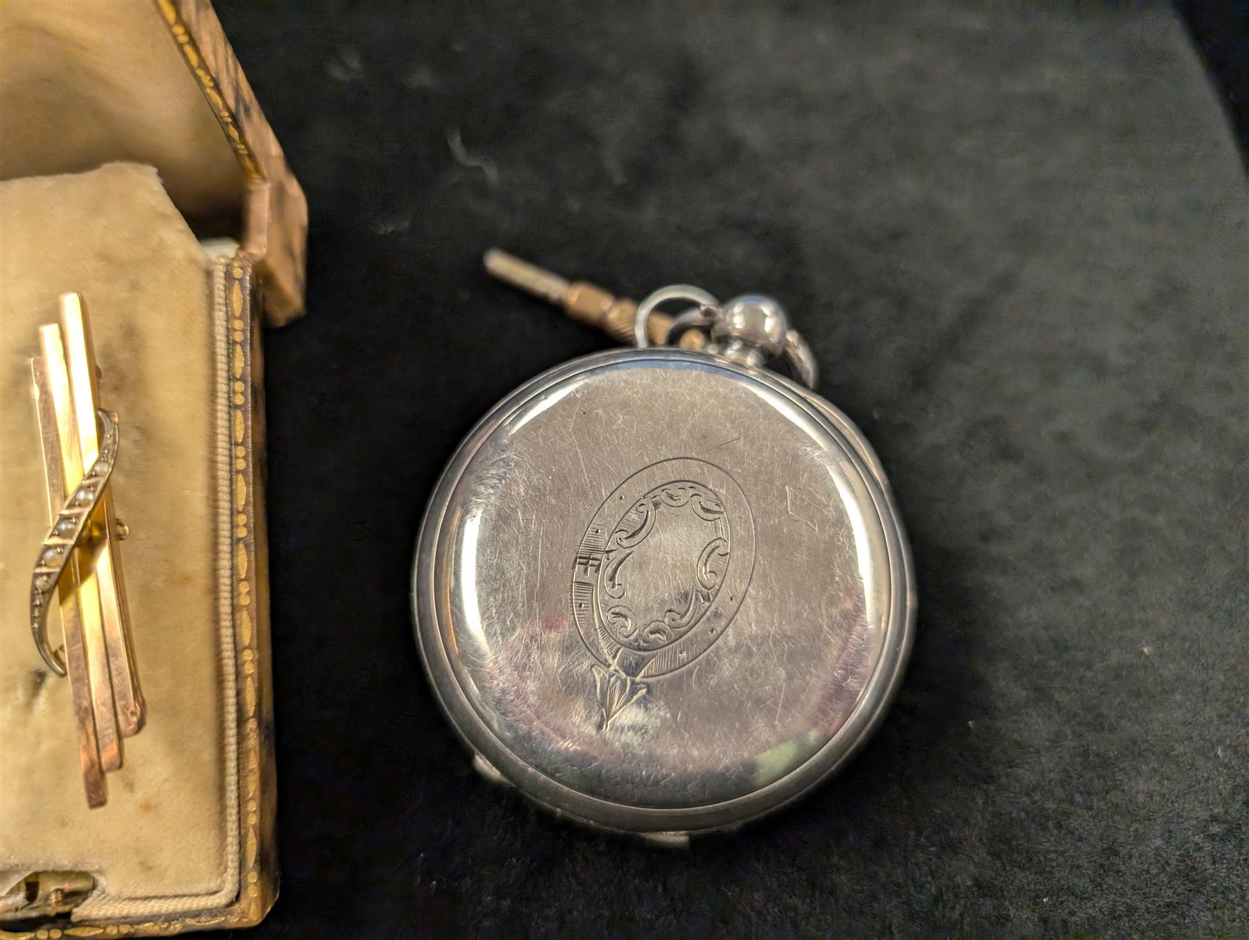 Early 20th century 9ct gold seed pearl brooch and a Victorian silver open face pocket watch by Waltham Mass, Birmingham 1887