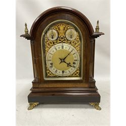 Winterhalder and Hoffmeier - German 8-day three train Edwardian oak cased mantle clock, wi...