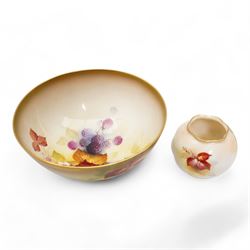 Royal Worcester porcelain vase c1931, hand painted with autumnal fruit and berries by Kitt...