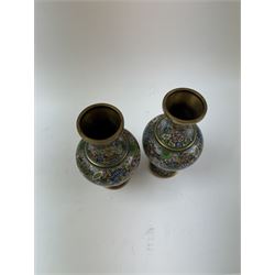 Pair of cloisonne vases of baluster form, decorated with flowers, H16cm