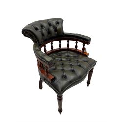 Captain's standard desk chair, upholstered in studded green leather