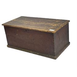 19th century pine blanket box, hinged lid, applied lower moulding