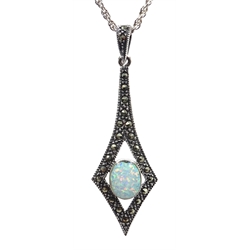  Silver opal and marcasite pendant necklace, stamped 925  