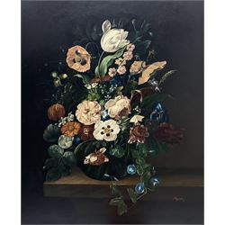 Dutch School (20th century): Still Life  of Flowers, oil on metal panel indistinctly signed 58cm x 49cm 