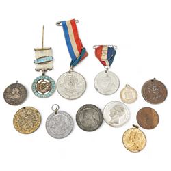 Tokens, medallions and miscellanea, including various 'Victoria Regina To Hanover 1837' tokens, 'The Institution of British Engineers' fob, 'Nelson of the Nile Lodge 1801' hallmarked silver jewel and other similar items 