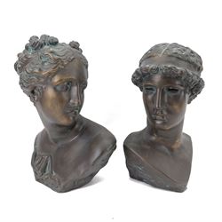 Pair of composite neo classical busts, modelled as Venus and Apollo, H26cm