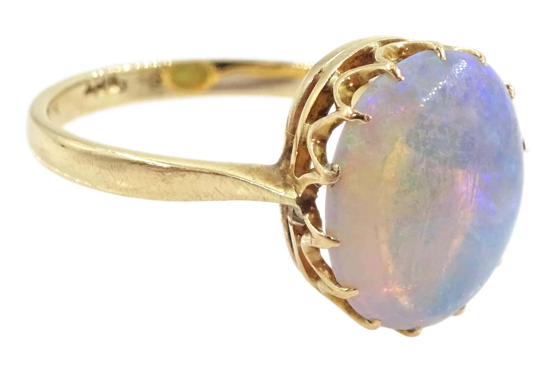 Gold single stone opal ring, stamped 9ct, opal approx 2.80 carat