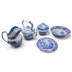 Copeland Spode Italian wash jug and bowl, kettle and soup tureen on stand, all with blue oval backstamps, H31cm max 