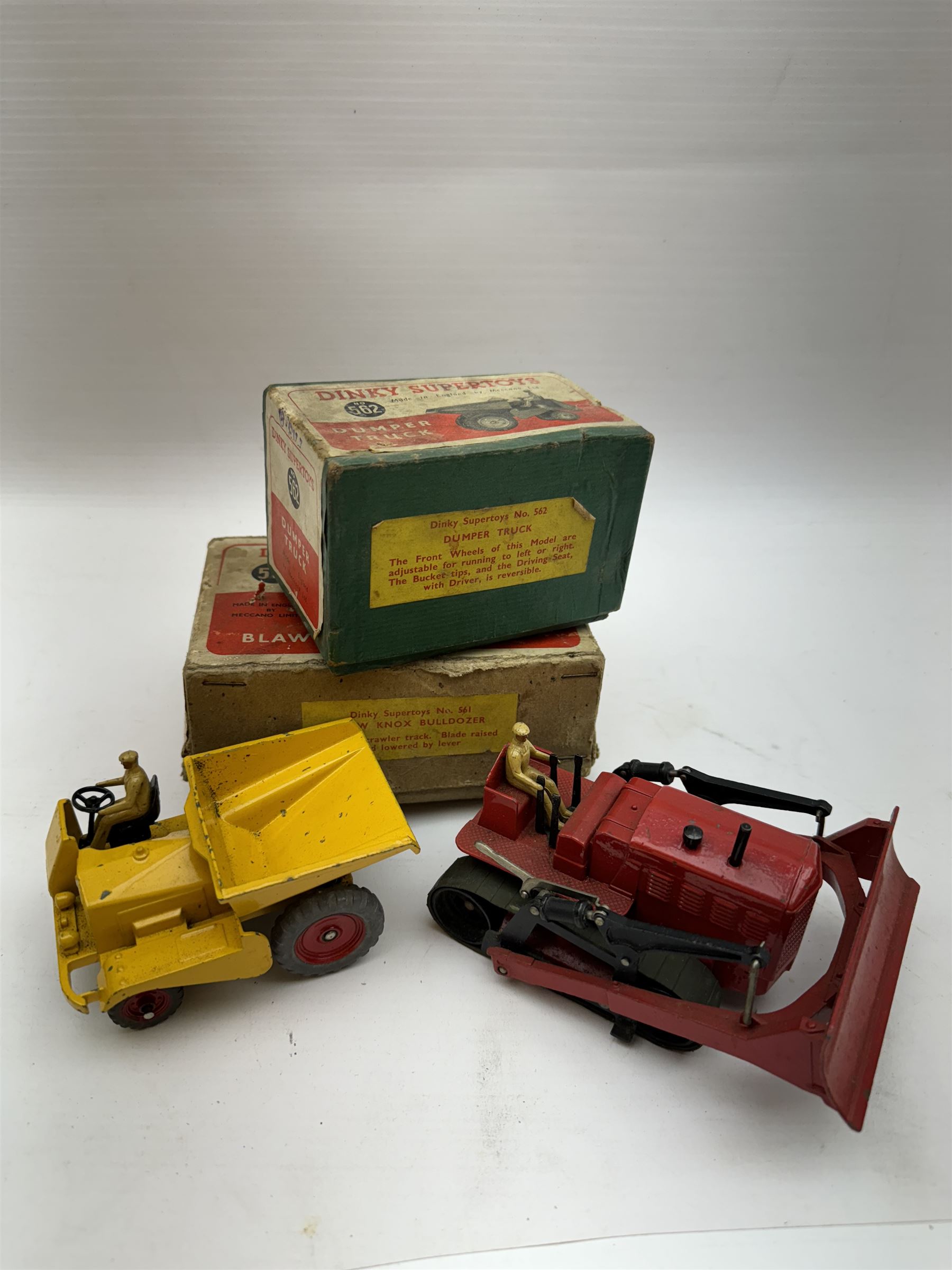 Two Dinky Supertoys models, comprising Blaw Knox Bulldozer no. 561 and Dumper Truck no. 562, both boxed 