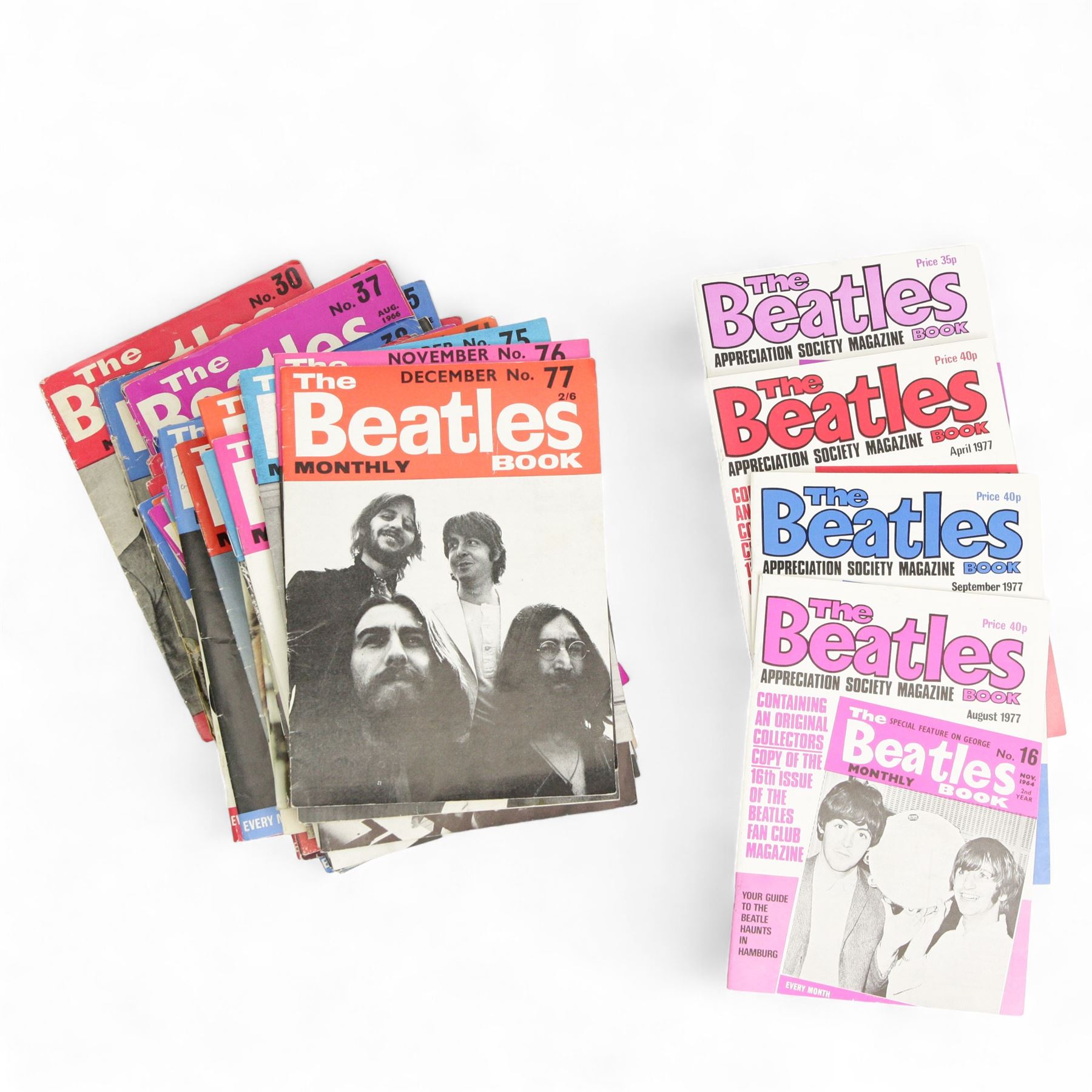 The Beatles Book Monthly Magazine, issues 30 to 77, lacking no. 48, 40 & 31, together with four issues of The Beatles Appreciation Society Magazine Book: no. 1, 12, 16 & 17