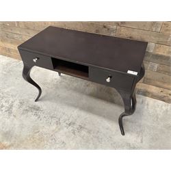 Rosewood finish console dressing table, fitted with two soft-close drawers