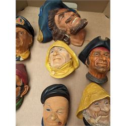 Ten Bossons Chalkware masks, all maritime themed, to include fishermen, pirates, etc 