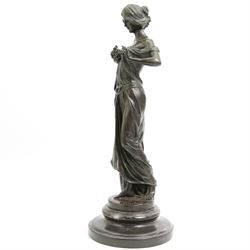 After Pittaluga - 20th century bronze 'Nymph of the Woods', signature to base and on marble socle H35cm