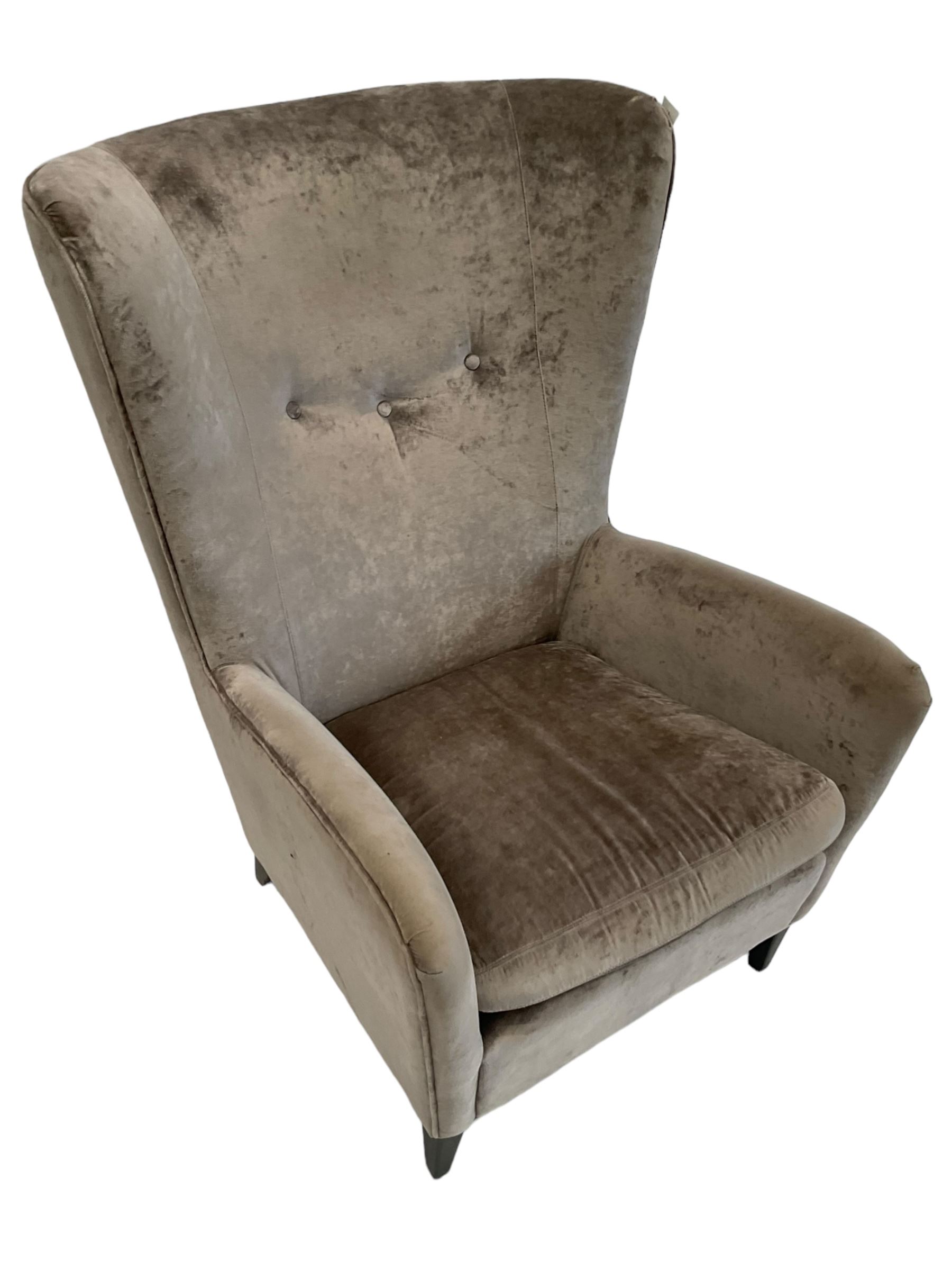 2 x Wing back armchair upholstered in silver crushed velvet fabric