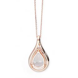 18ct rose gold pear cut morganite and round brilliant cut diamond cluster pendant, hallmarked, on 18ct rose gold chain necklace, morganite 7.15 carat, total diamond weight 0.42 carat