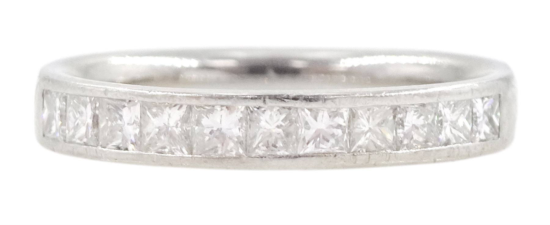 Platinum princess cut diamond half eternity ring by Hugh Rice, hallmarked, total diamond weight approx 0.35 carat