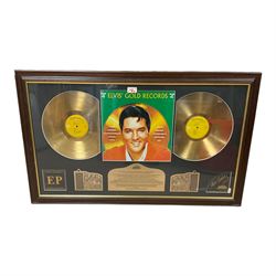 Framed Graceland collection 'Elvis' Golden Records' framed gold records together with framed 'The Early Years' large memorabilia Montage print showing some of the most iconic moments of Elvis Presley's early years, Limited edition 931/1000