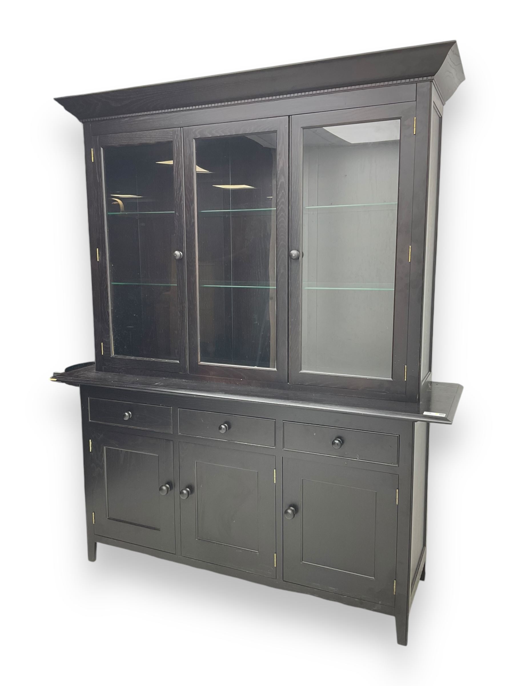 Marks and Spencer - black finish display unit, three glazed cupboards above three drawers and three further cupboards