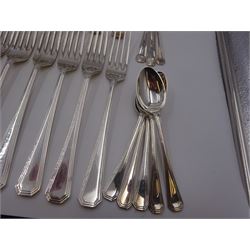 Mappin & Webb Athenian pattern silver cutlery for eight place settings, comprising table forks, silver handled table knives, dessert spoons, dessert forks, silver handled butter knives, soup spoons and teaspoons, hallmarked Mappin & Webb Ltd, Sheffield 1978, contained within anti-tarnish fabric wraps and boxed 