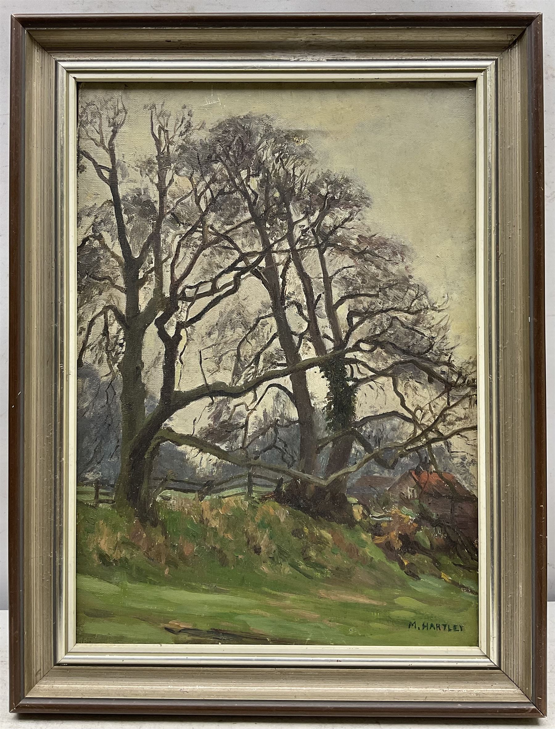 Marie Hartley (Yorkshire 1905-2006): 'Winter Trees near Healaugh', oil on canvas signed, titled on printed label verso 35cm x 29cm 