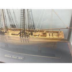 Cased scale built wooden model schooner 