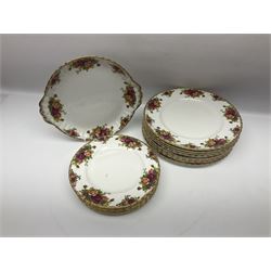 Royal Albert Old Country Roses pattern part tea and dinner service, to include two tureens, eight dinner plates, six side plates, twelve bowls, two mugs, seven teacups and saucers, milk jug,  twelve cake plates, six soup bowls and saucers, candlesticks, etc (95)