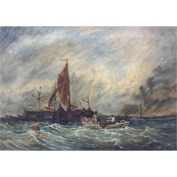 W A Cave (British 19th/20th Century): Sailing out at Dusk, oil on canvas signed and dated 1907, 25cm x 35cm 
