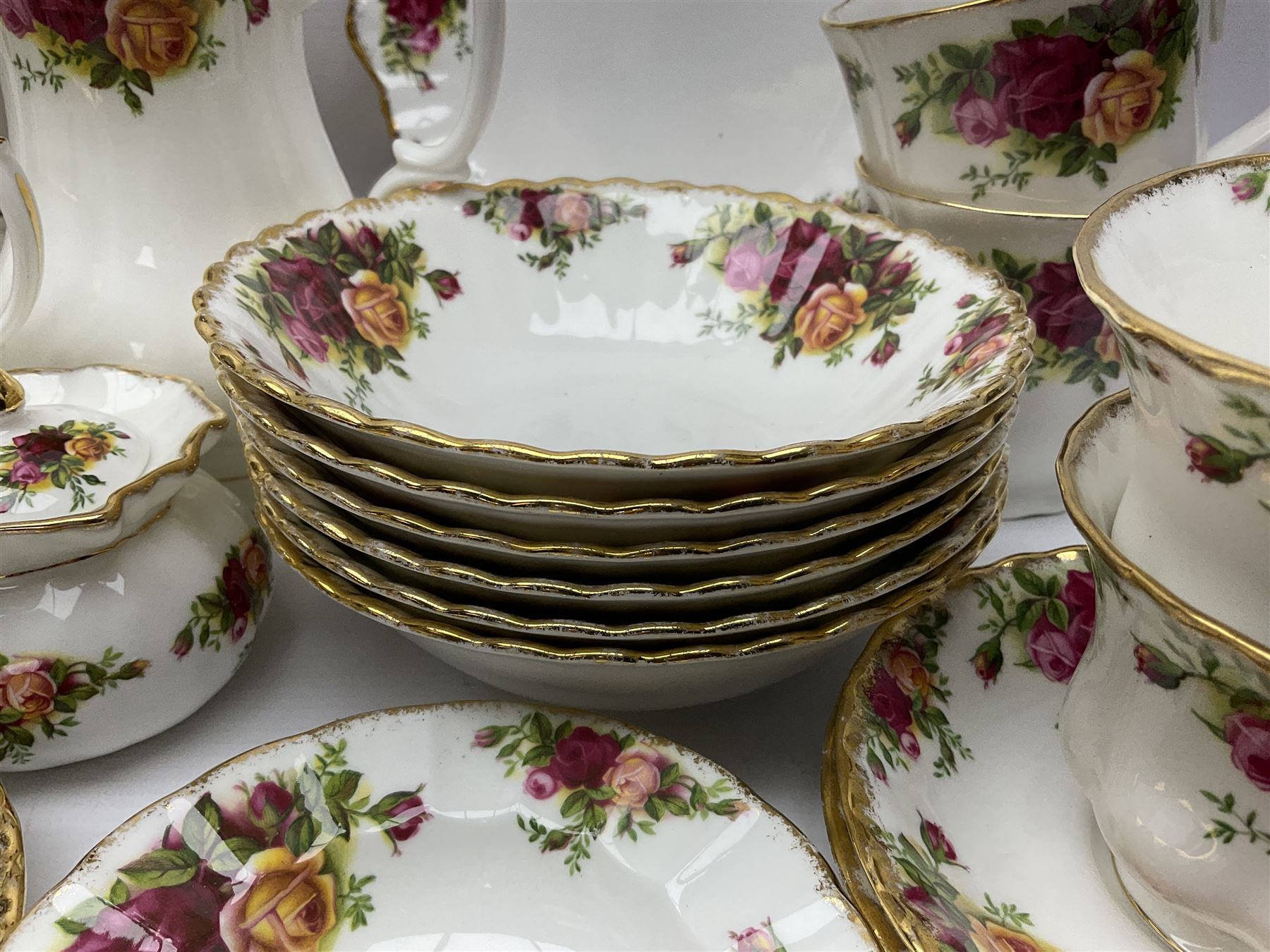 Royal Albert Old Country Roses pattern part tea service, to include teapot, water jug, six cups and saucers, covered sucrier, cake stand etc (39)