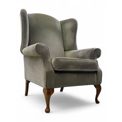 Georgian style wing back armchair, upholstered in grey velvet