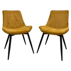 Cherry Tree Furniture - pair of contemporary dining chairs upholstered in mustard velvet fabric 