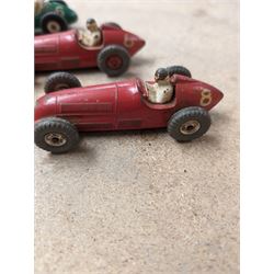 Four Dinky race cars, to include Cooper Bristol, two Alfa Romeos and a Vanwall