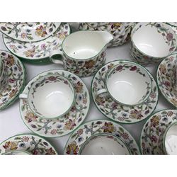 Minton Haddon Hall pattern tea service for twelve place settings, to include teapot, sugar bowl, milk jug, twelve cups and saucers and twelve dessert plates (39)