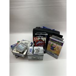 Sega Game Gear handheld console, in Logic 3 case, together with nine Sega Game Gear games including Sonic The Hedgehog, Columns, Super Monaco GP, Shinobi, Streets of Rage, Mortal Kombat, Lemmings etc, seven with original boxes, and an AC adapter