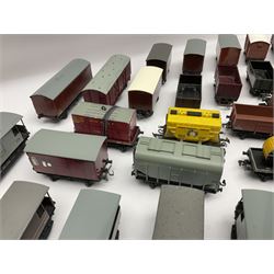 Hornby Dublo - forty-three goods wagons including nine tank wagons (Esso, Mobil, Vacuum, UD and Traffic Services), brake vans, meat and fish wagons, bogie well and bolsters, cable drums, open wagons, salt and grain wagons, etc; and six others by Tri-ang etc; all unboxed (49)