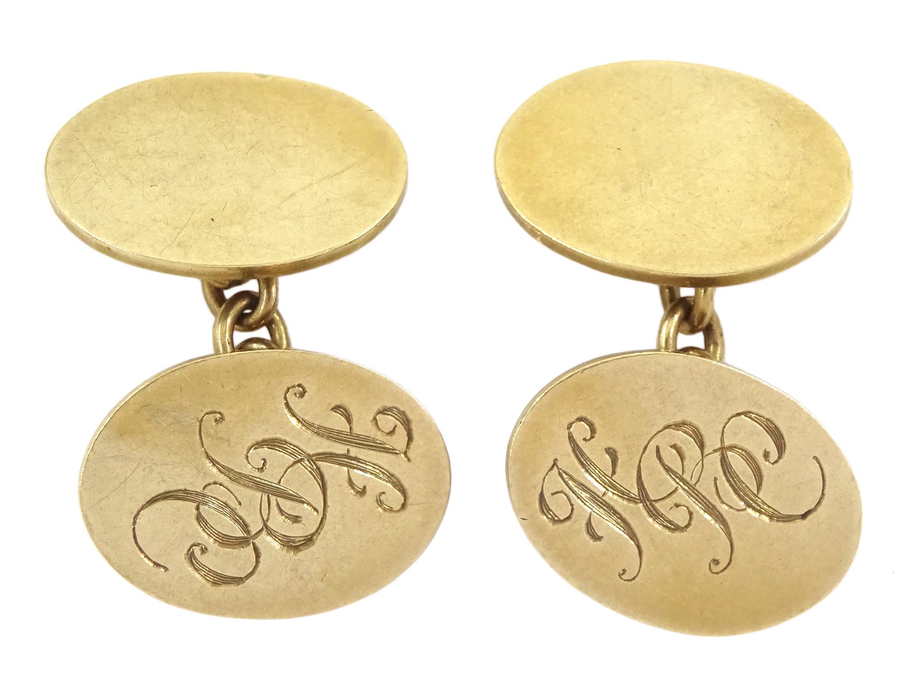 Pair of 9ct gold cufflinks, with monogrammed initials 'HBC', Birmingham 1994