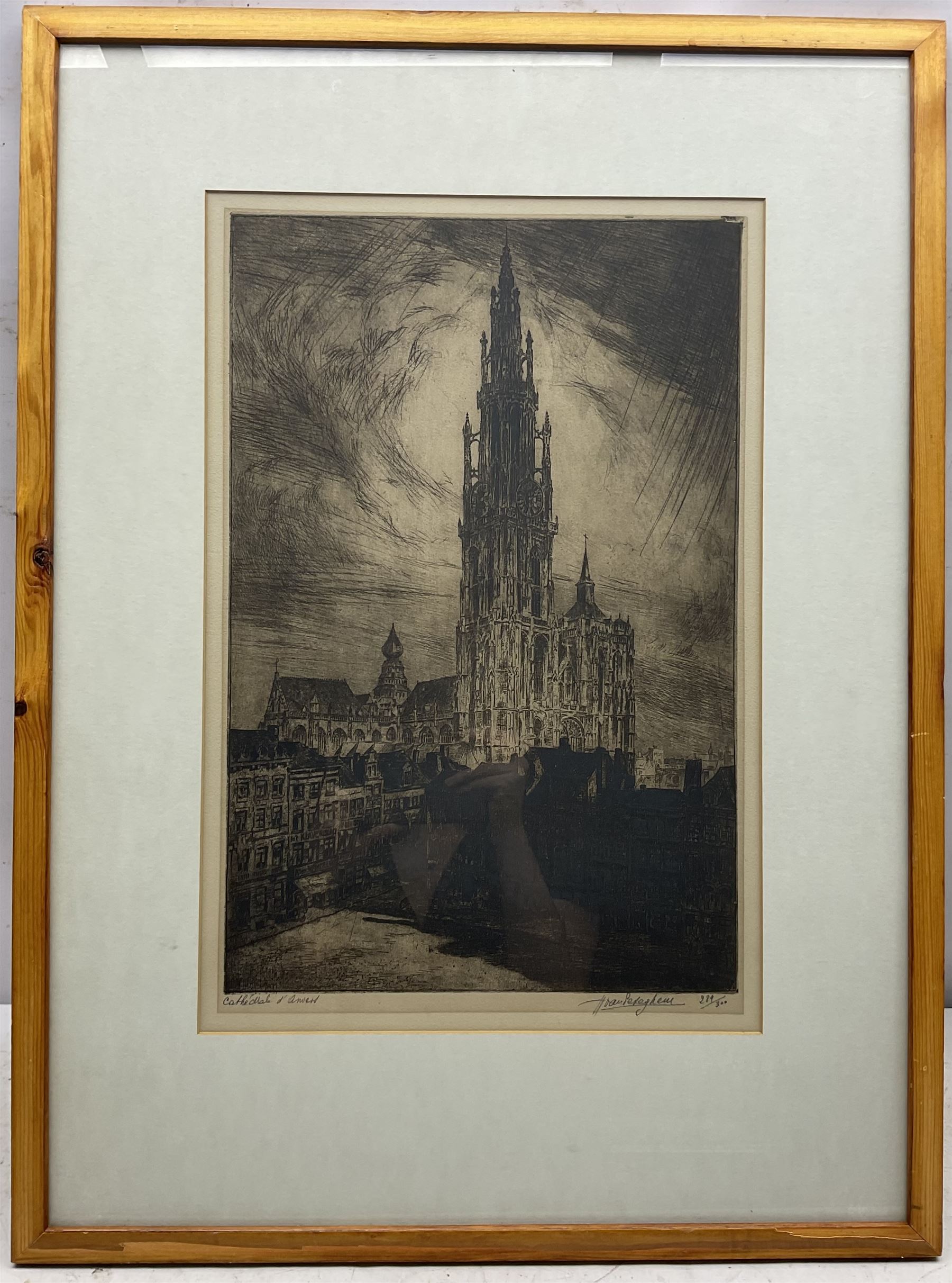 Contiental School (Early 20th century): Antwerp Cathedral and Courtyard, two drypoint etchings indistinctly signed in pencil 47cm x 31cm and 31cm x 25cm (2)