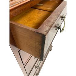 Early 20th century Georgian design chest, fitted with five graduating cock-beaded drawers, lower moulded edge over ogee supports with ball and claw feet