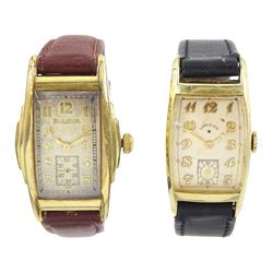 Lord Elgin gold-plated gentleman's manual wind rectangular wristwatch, the back case initialled and dated 1940 and a Bulova gold-plated manual wind wristwatch, both silvered dials with subsidiary seconds dial