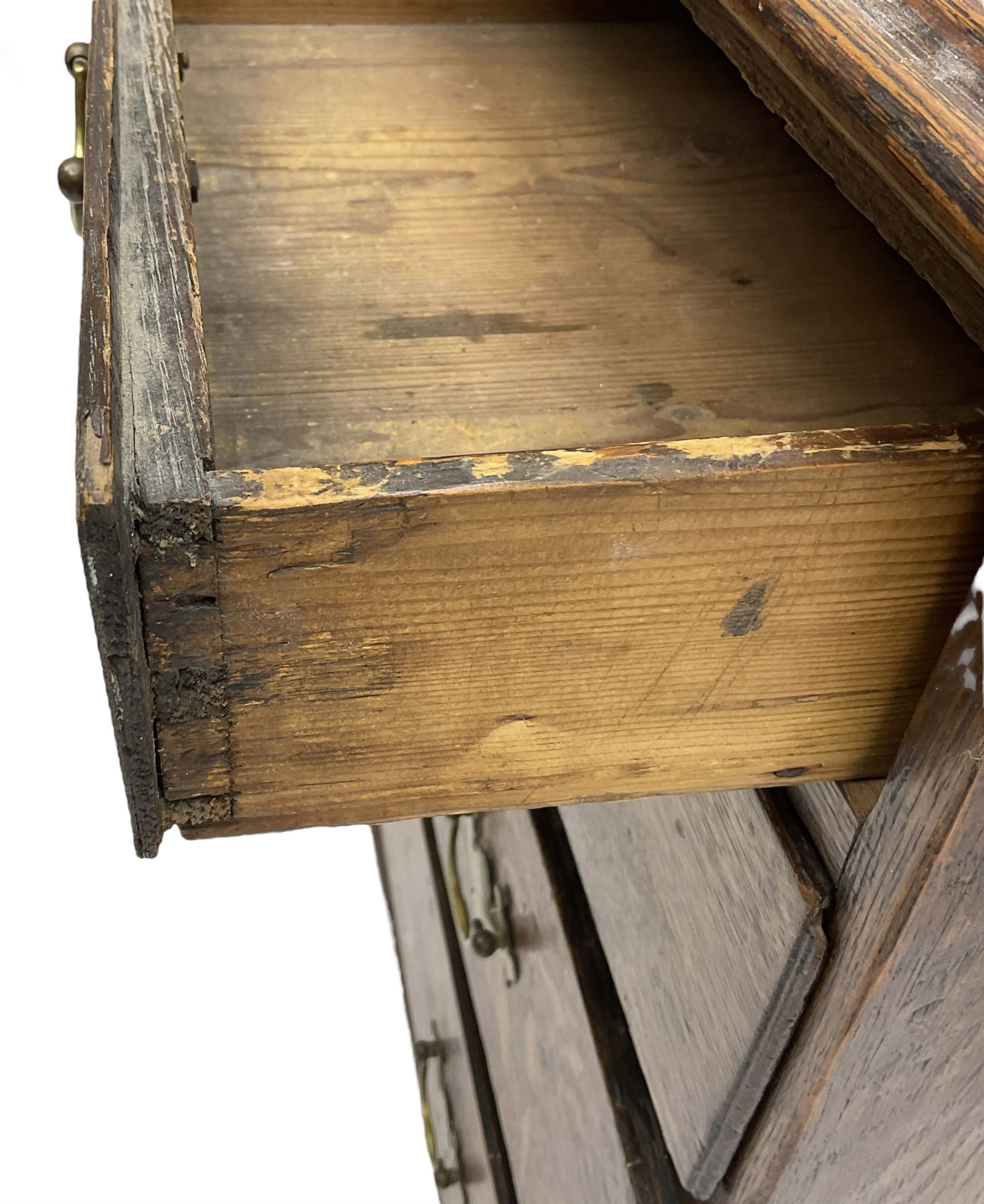 George III oak chest, moulded rectangular top over two short and three long graduating drawers, raised on bracket feet