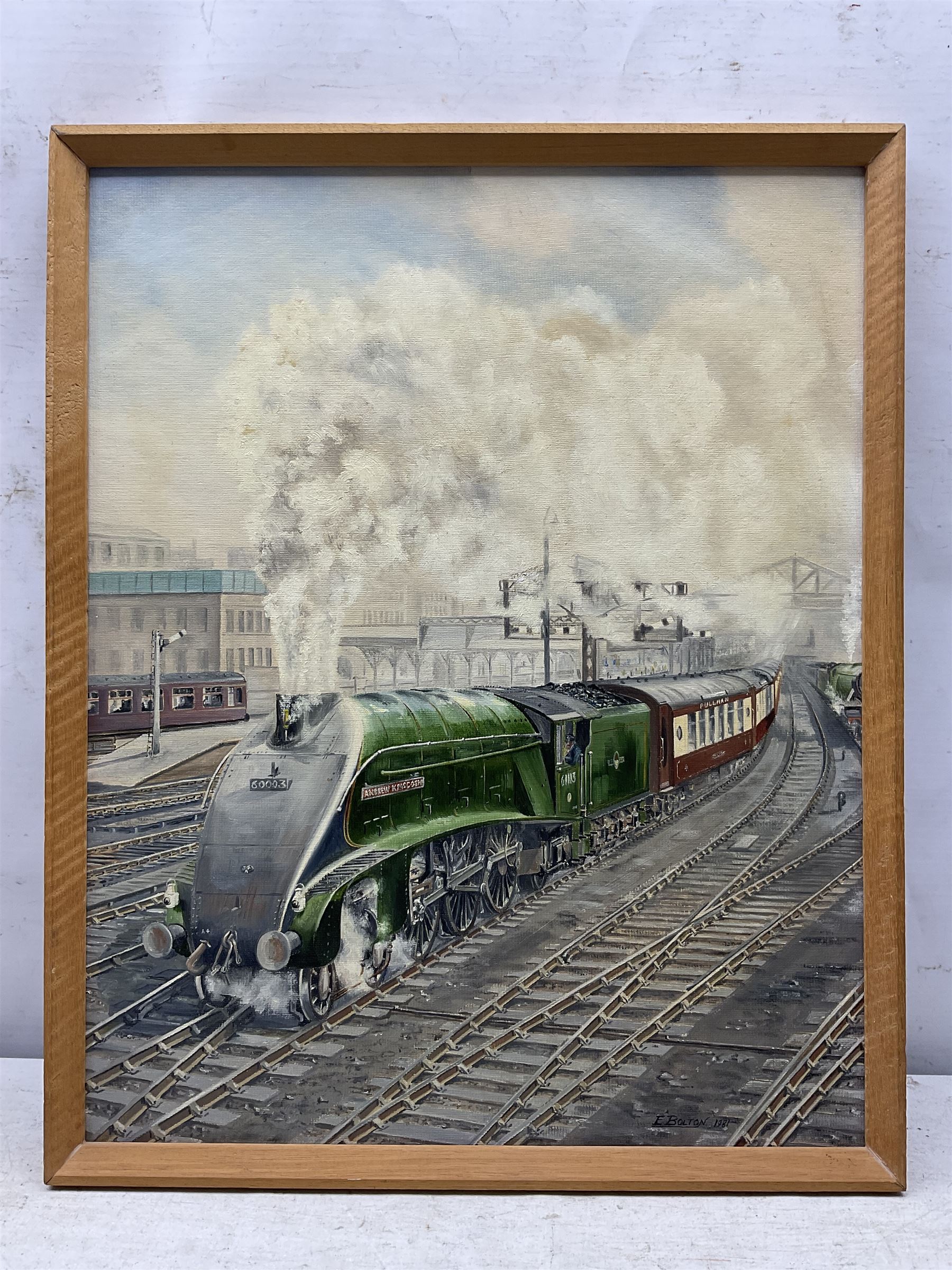 E Bolton (British 20th Century): Andrew K McKosh Steam Locomotive, oil on board signed and dated 1981, 49cm x 39cm 