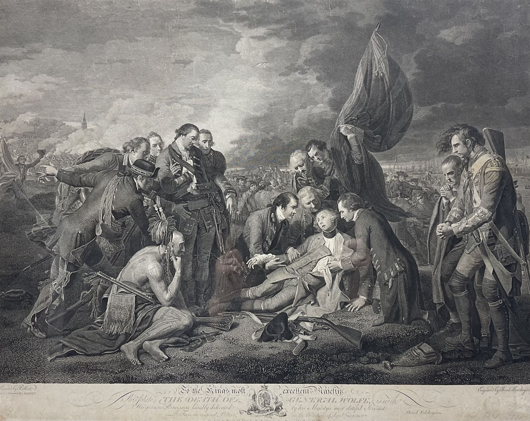 Theodor Falckeisen (Swiss 1768-1814) after Benjamin West (American/British 1738-1820): 'The Death of General Wolfe', 18th century engraving and etching pub. c.1776, 46cm x 58cm